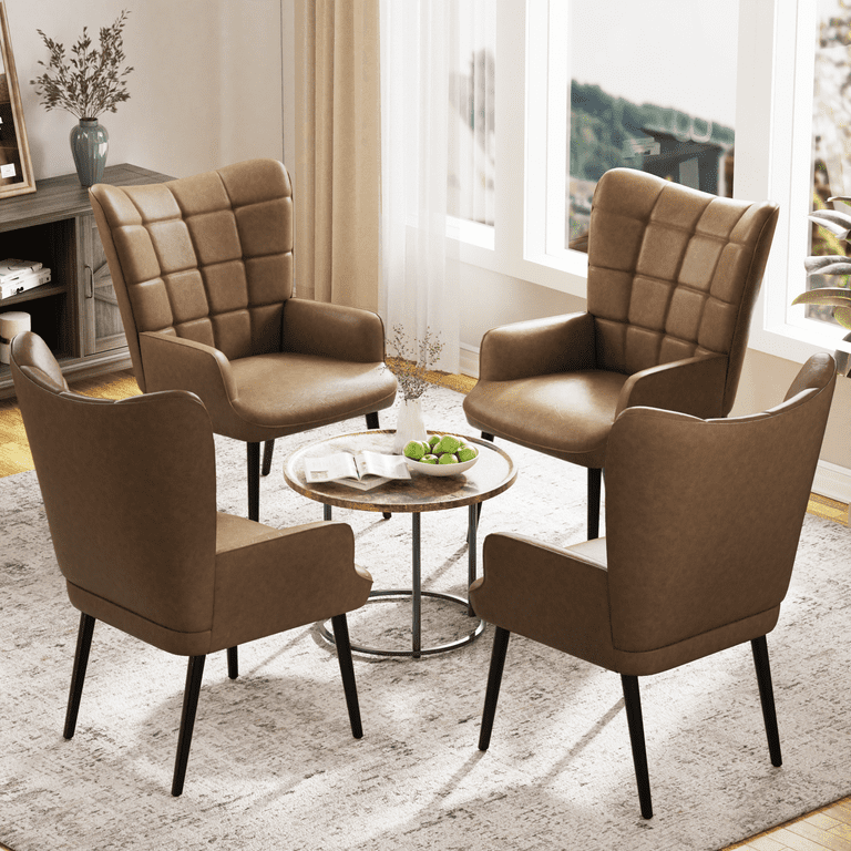 HUIMO Faux Leather Chair Modern Wingback with Wood Legs in Tan Walmart