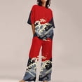 thumbnail image 3 of BWASD Womens Summer Pajama Sets 2 Piecee Plus Size Soft Floral Print Shorts Sleeve Top and Pant Breathable Sleepwear Summer Fashion Leisure Loungewear (Red S), 3 of 6