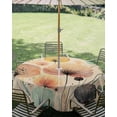 thumbnail image 3 of Outdoor Tablecloth with Umbrella Hole Zipper Vintage Spring Floral Round Tablecloth 60" Waterproof Outside Table Cloth Summer Botanical Abstract Art Rustic Patio Table Cover Tablecloths for Picnic, 3 of 8