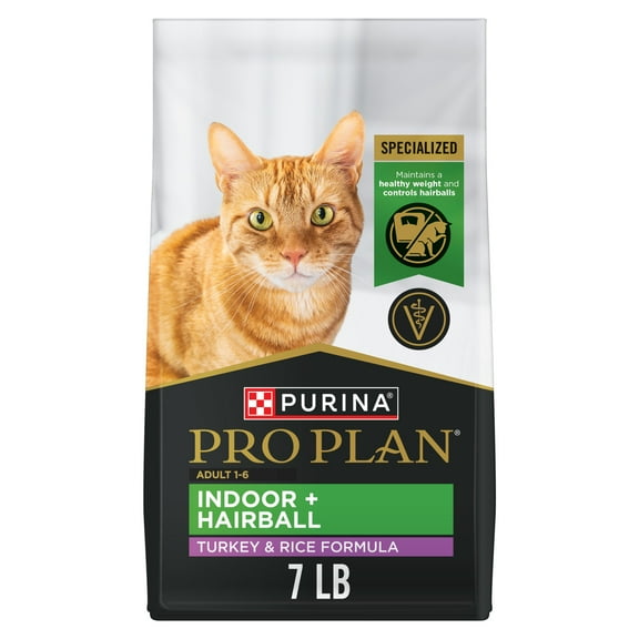 Purina Pro Plan Hairball, IndoorDry Cat Food, Turkey & Rice, 7 lb Bag