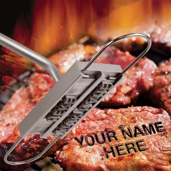 ABPETE BBQ Branding Iron with Changeable Letters Personalized Meat Barbecue Steak Names Press Tool Outdoor Grilling (Letters-Silver)