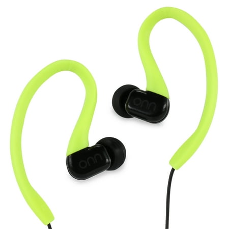Onn Water-Resistant Sport Earbud Headphones, Neon (Best Fitting Earbuds For Small Ears)