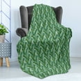 thumbnail image 4 of Jungle Leaves Soft Flannel Fleece Throw Blanket, Painting Interpretation of Fronds in Tones of Green Repetitive Pattern, Cozy Plush for Indoor and Outdoor Use, 70" x 90", Multicolor, by Ambesonne, 4 of 5