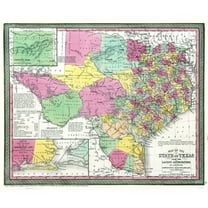 Historic State Map - Texas - Young 1850 - 28.16 x 23 - Vintage Wall Art