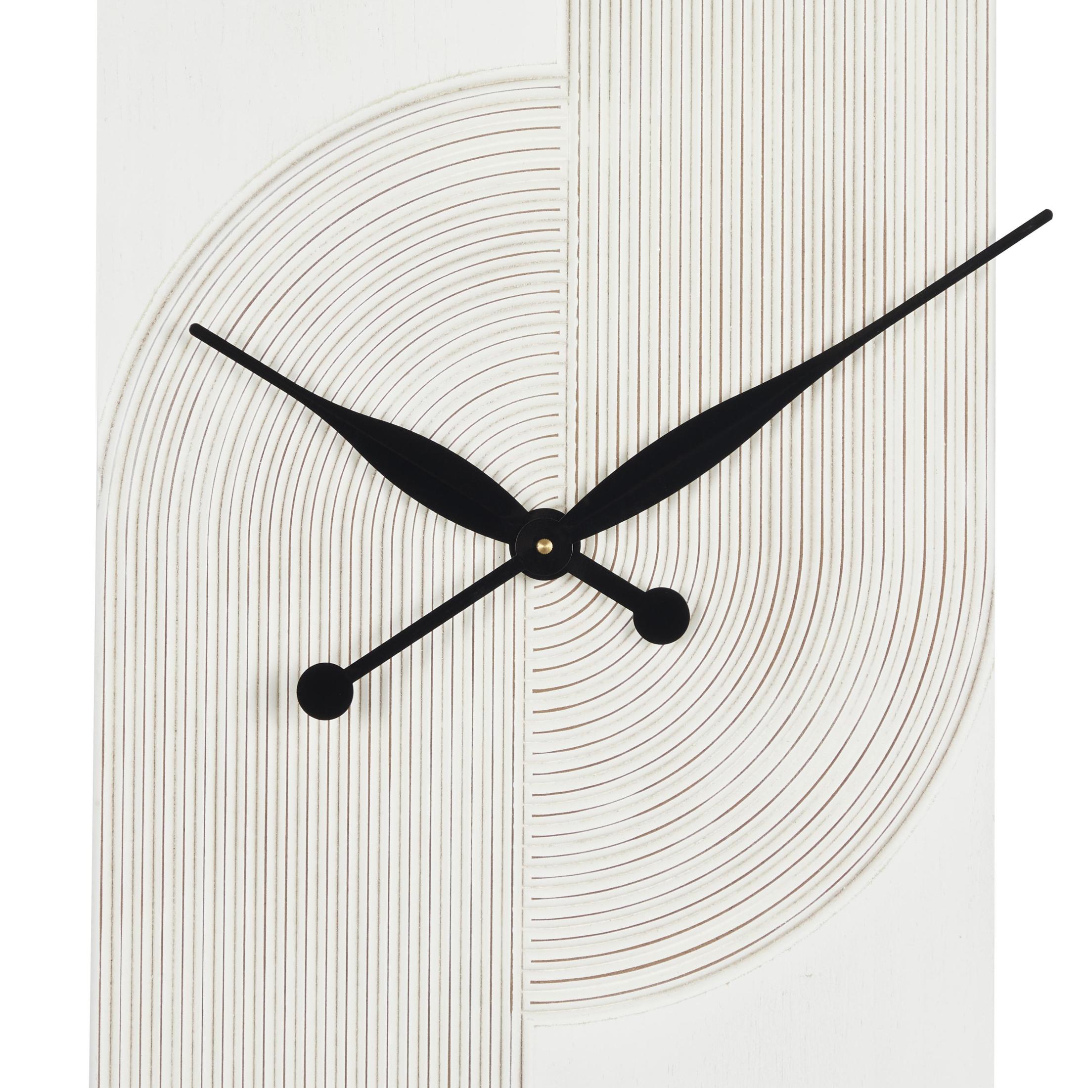 DecMode 30" White Wood Geometric Art Deco Inspired Line Art Wall Clock with Black Accents