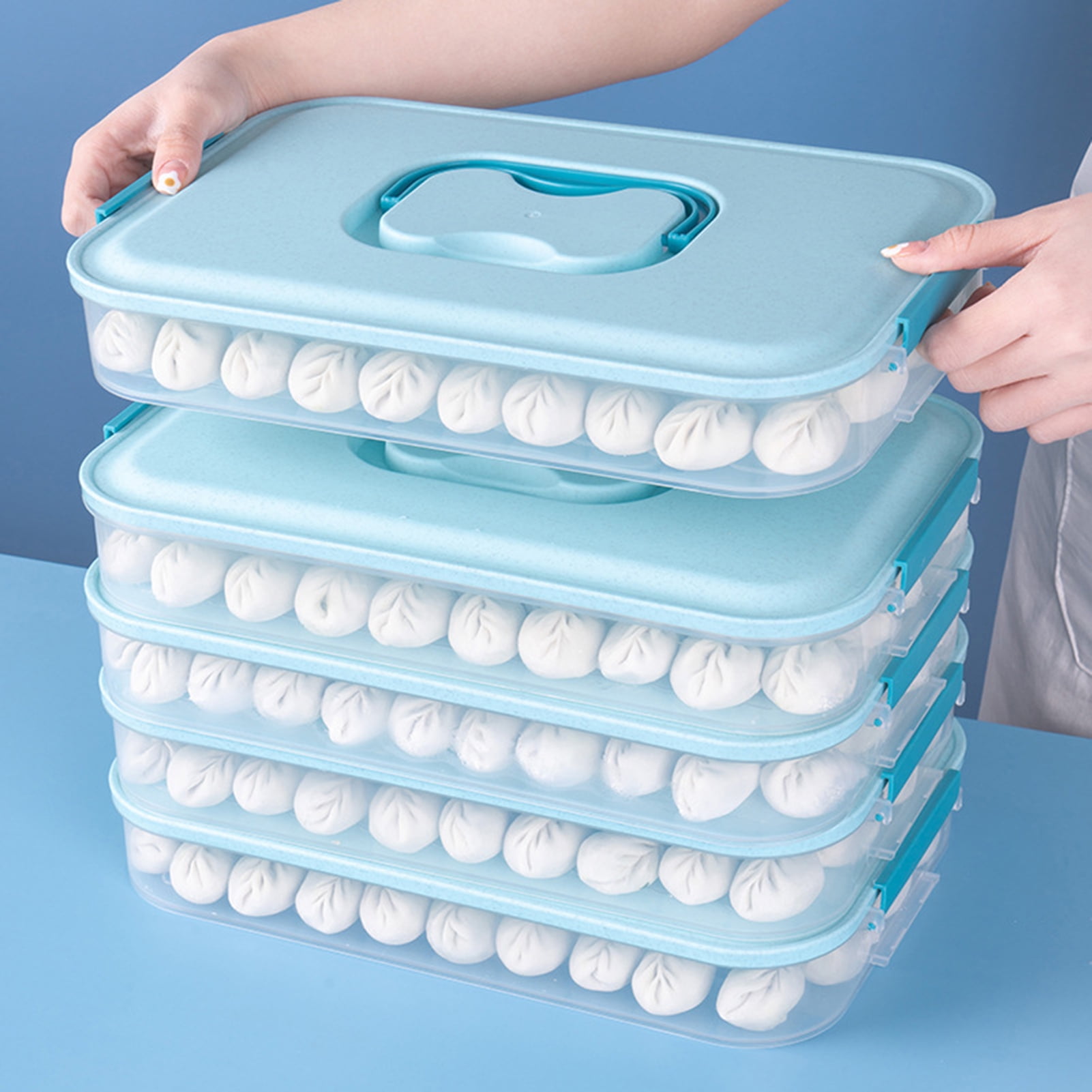 MANHONGYU 4-layer Food Storage Container, Dumpling Box,Cookie Storage  Containers Airtight,Stackable Cookie Carrier with Lid and Handle