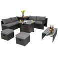 thumbnail image 1 of Gymax 9PCS Furniture Set w/ 32'' Fire Pit Table 50,000 BTU Square Propane Fire Pit Patio Gray, 1 of 7