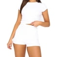 thumbnail image 3 of AYA Women's Solid Color Short Sleeved Casual Slim Fitting Shorts Set, 3 of 7