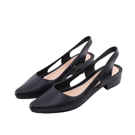 EKVAHL Women's Slingback Cutout Flats, Square Toe Closed Shoes, Low Block Heel Breathable Casual Dressy Office Daily Elegant Sandals Black