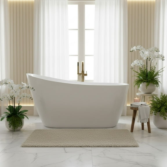 Vanity Art 55" x 28" Acrylic Freestanding Bathtub Contemporary Soaking Tub with Overflow and Pop-Up Drain, VA6531