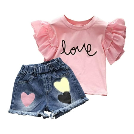 Yammkia Girl Clothes Baby Girl Clothes Floral Sleeveless Romper Bodysuit Ruffle Bloomers Shorts Summer Outfits Set for 100 Pink