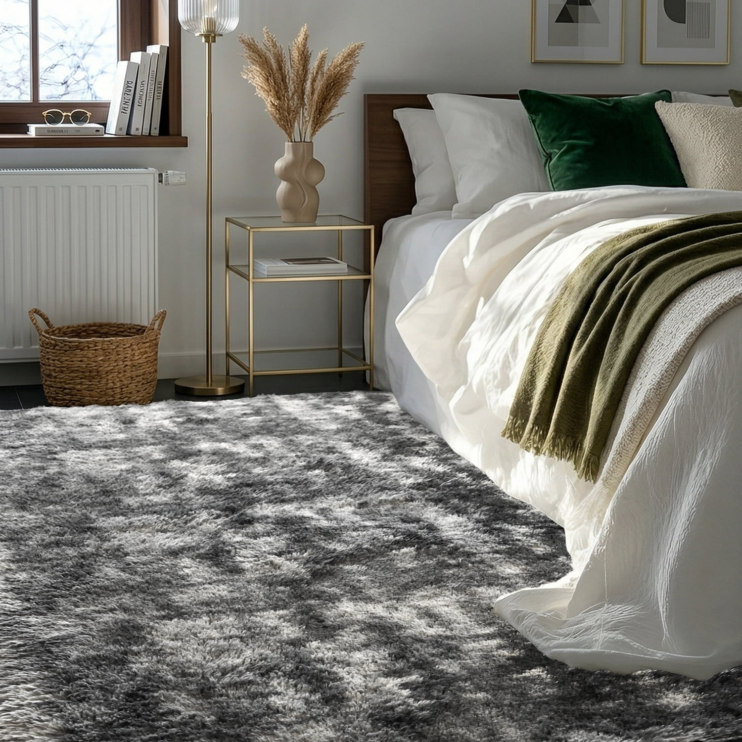 Pentantan 5ft x 8ft Shag Area Rug, Soft Fluffy Rugs for Living Room Bedroom, Modern Tie-dye Home Carpet, Dark Gray