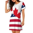 thumbnail image 2 of Wukai USA Canada Flag Print Women's Loose Short Sleeve Nightgown, Soft Sleep Dress for Comfortable Relaxation, Casual Lounge Wear, 2 of 6