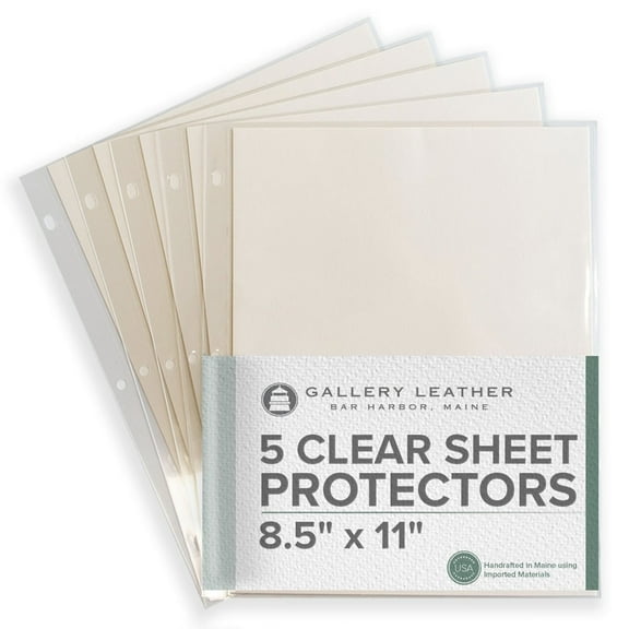 Gallery Leather Clear Sheet Protectors for 3 Ring Binder - Top Loaders Sleeves, 8.5 x 11 Inch, 5 Sheets, Archival Safe, Letter Size, for Documents, Presentations and Photos