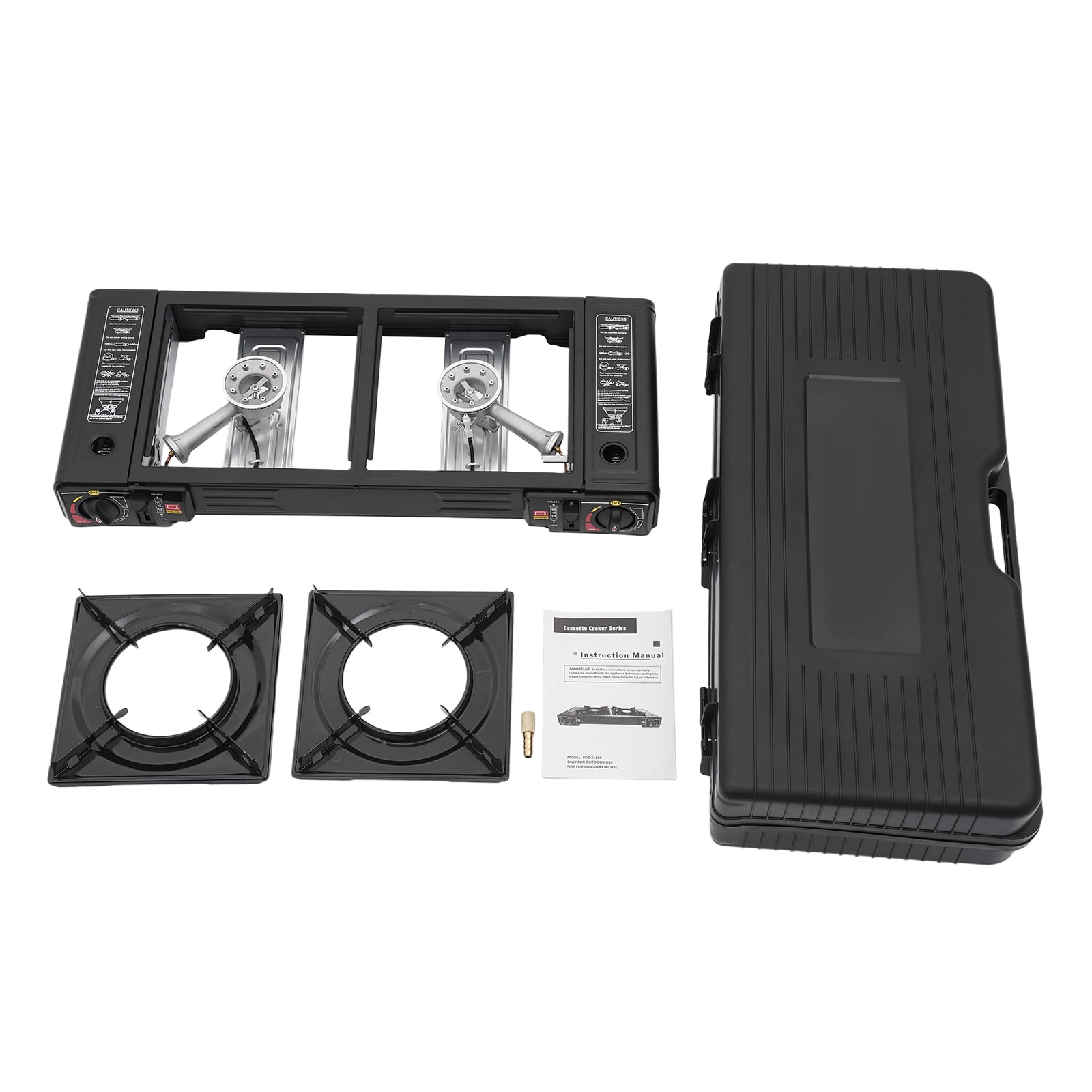 DUYIWAA 2 Burners Portable Camping Stove Outdoor Tabletop Gas Stove with Baking Tray & Carry Case