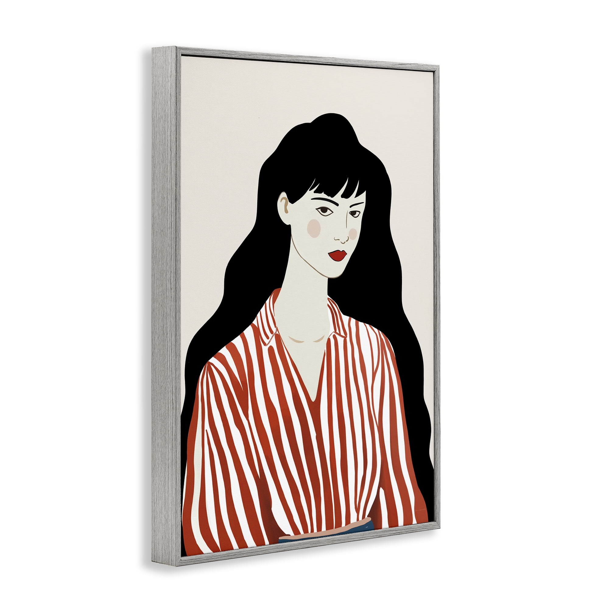 Stupell Industries Woman in Striped Blouse Gray Framed Giclee Art, design by Omar Escalante
