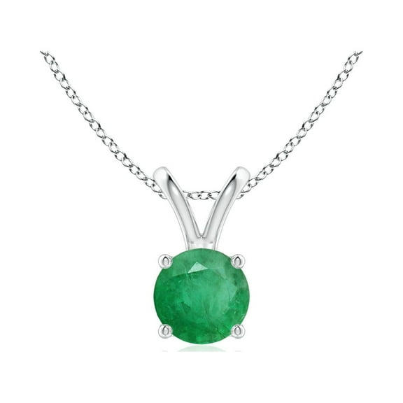 ANGARA Natural V-Bale Round Emerald Solitaire Pendant in 14K White Gold for Women (Size-5mm) | May Birthstone, Birthday, Anniversary, Jewelry Gift for Women | Natural Emerald Necklace