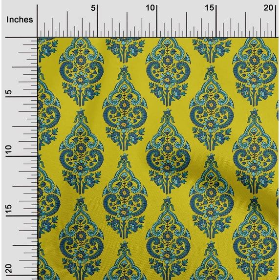 oneOone Cotton Poplin Medium Yellow Fabric Leaves & Floral Block Quilting Supplies Print Sewing Fabric By The Yard 42 Inch Wide