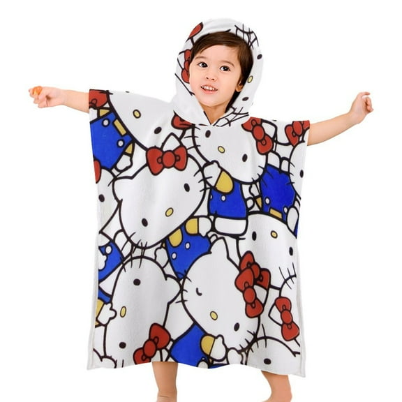 Hello Kitty Kids Beach Towels with Hood Soft Quick Dry Absorbent Hooded Towels Bath Robe for Swim Pool Bath Poncho Towels