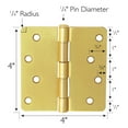 thumbnail image 2 of Design House 6-Pack 4" H x .25" Radius Butterfly Interior/Exterior Door Hinges, Satin Brass, 2 of 12
