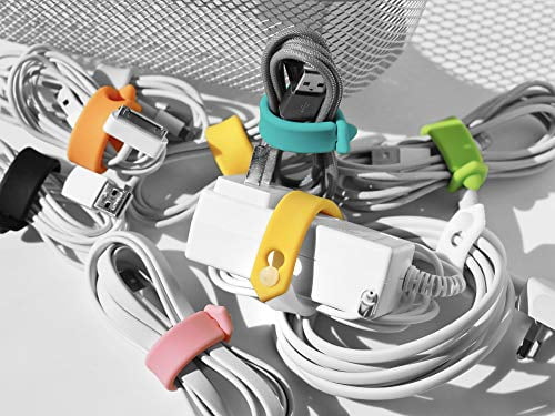 Set of 6, Yellow ELFRhino Cord Organizer Cable Straps Clips Wire Ties Earbuds Earphone Headphone Headset Wrap Winder Holder Keeper Manager Management