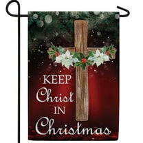 America Forever Christmas Cross Poinsettia Garden Flag, 12.5 x 18 inch Double Sided, Keep Christ in Christmas Religious Decor, Holly Winter Outdoor Yard Banner, Xmas Holiday Seasonal Flag