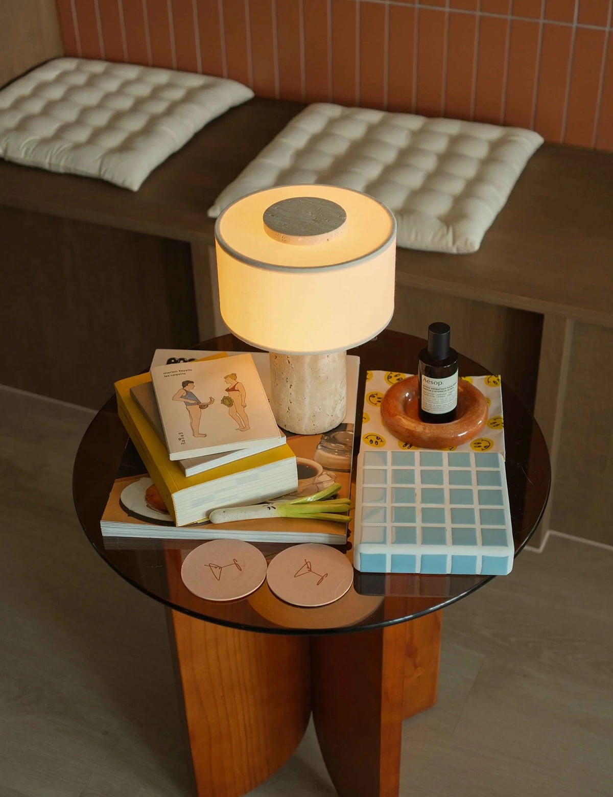 Travertine Lamp, Rechargeable 10 Inch Stone Table Lamp Marble Wabi Sabi Light Fixture Cordless Touch Dimmable LED Decor for Console, Side, Entryway, Foyer, Counter