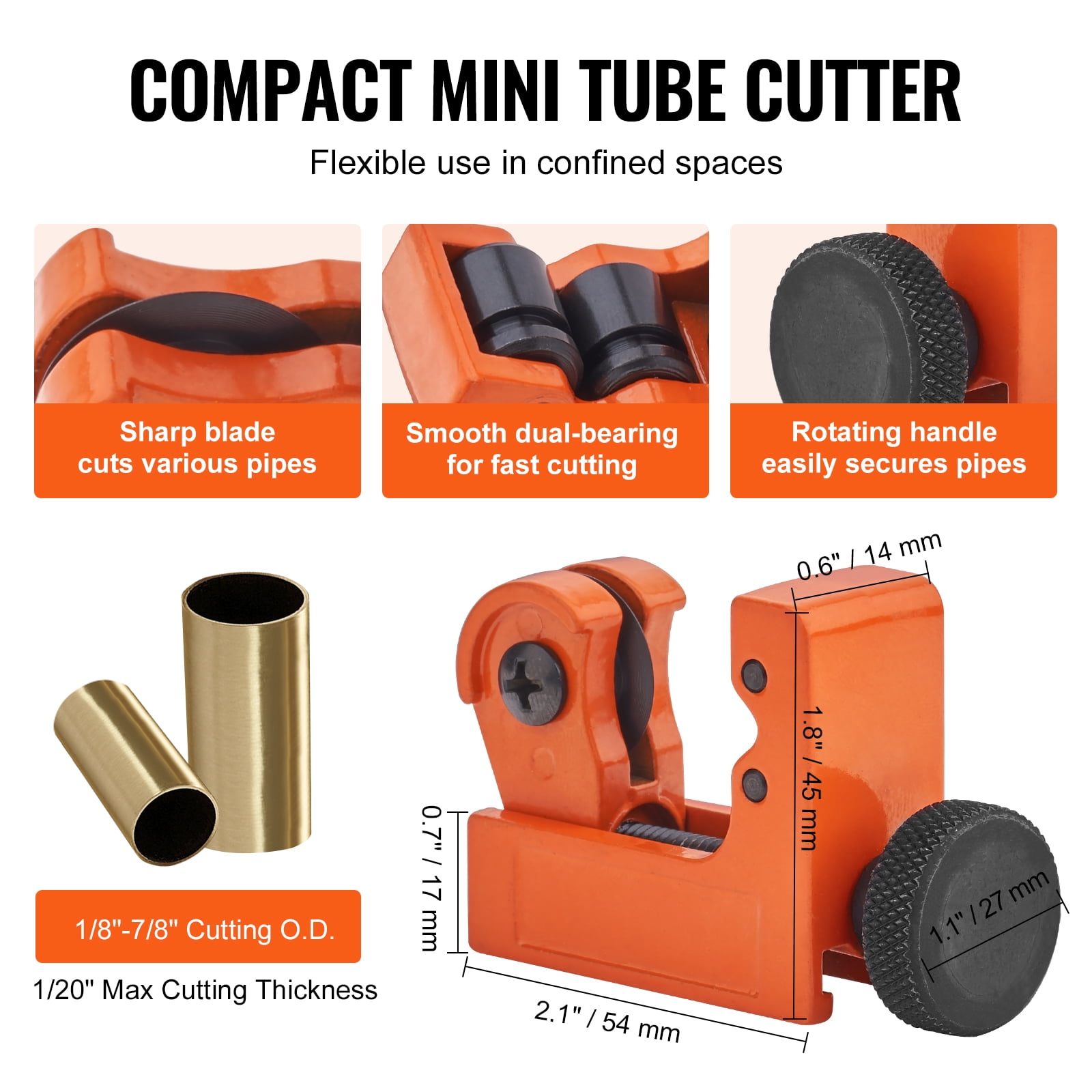 VEVOR 3PCS Tubing Cutter Set, 3/16"-2" O.D. Copper Pipe Cutter, 1/8"-7/8" O.D. Mini Tube Cutter and Deburring Tool, Heavy Duty Pipe Cutter Set