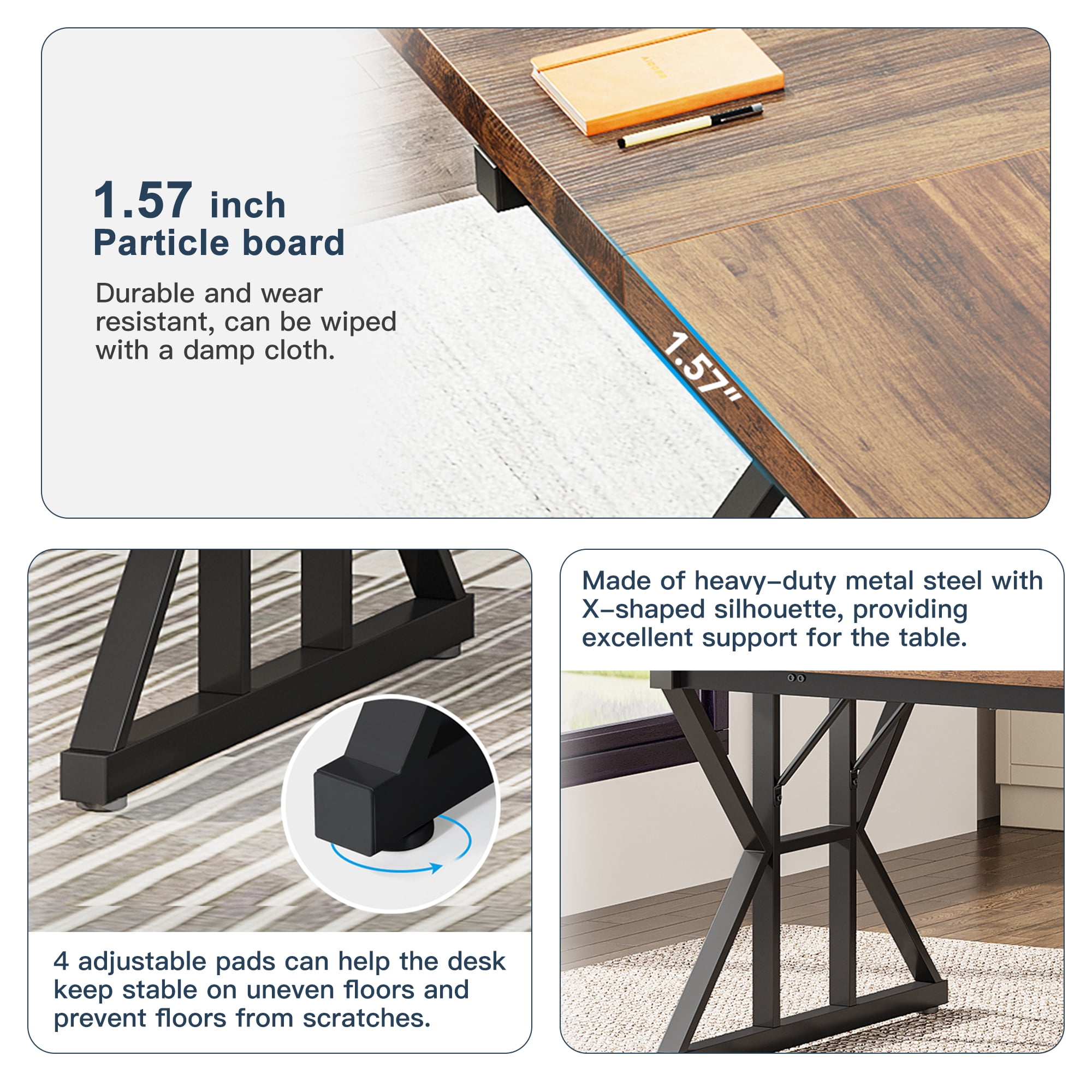 Demi Bonn 71" Farmhouse Dining Table, Wood Rustic Kitchen Table for 6 People, Large Rectangular Dinner Table for Dining Room, Home Office, Living Room Furniture, Brown & Black