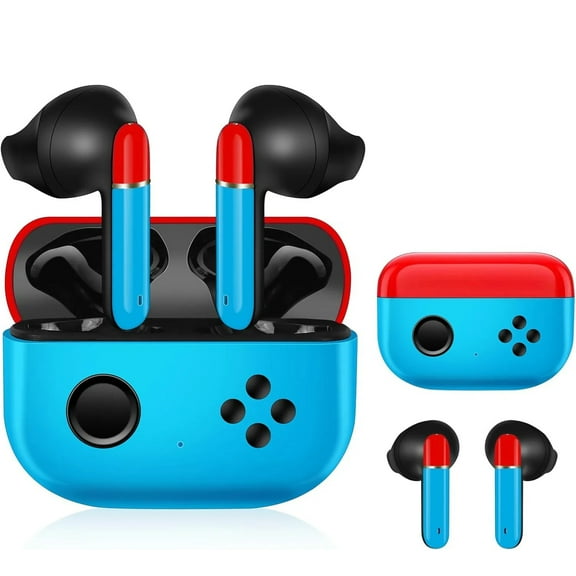 Wireless Earbuds BT5.3 Touch Control with Charging Case for Kids Adults-Red Blue