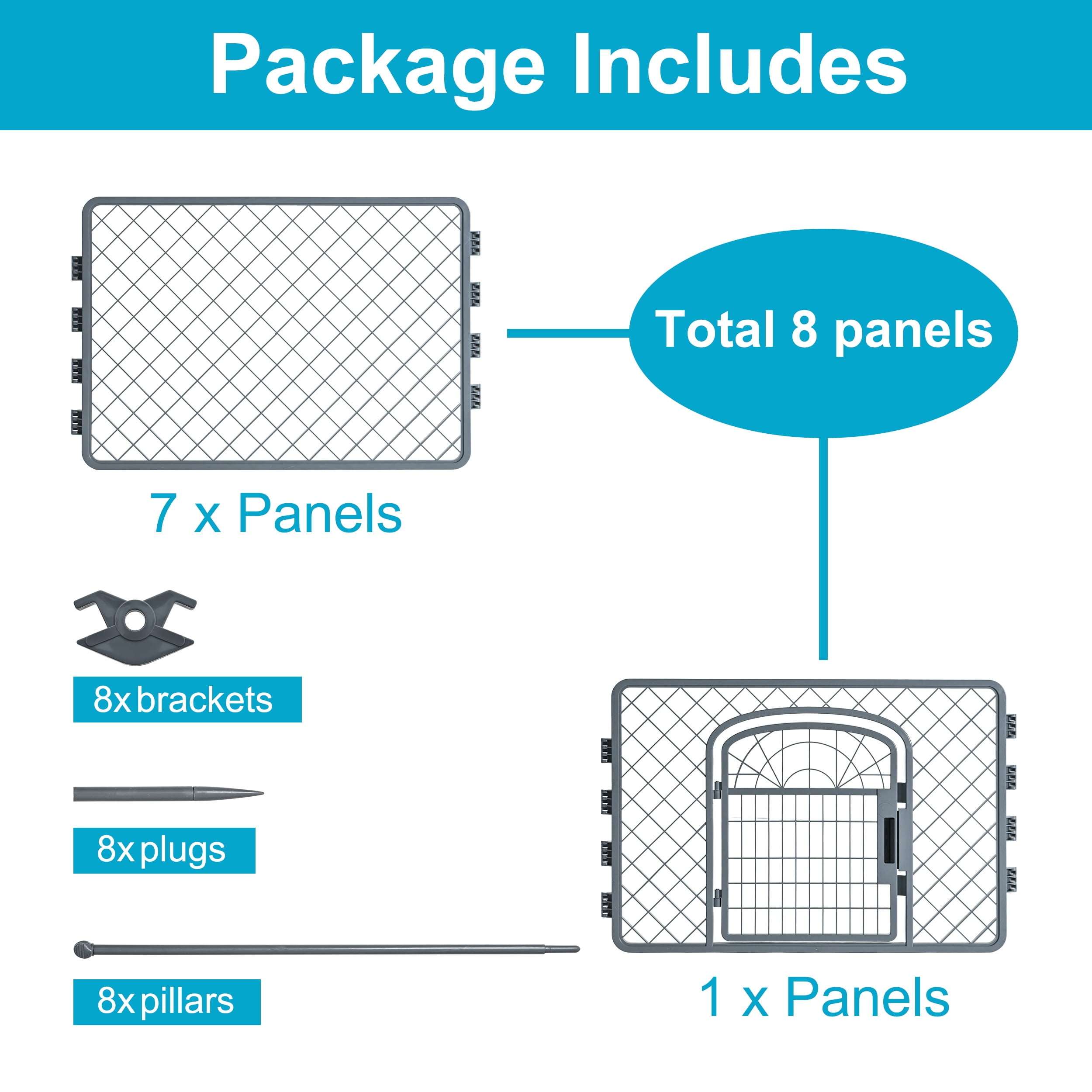 Vibrant Life 8-Panel Plastic Playpen for Dogs, Dark Gray, 24"