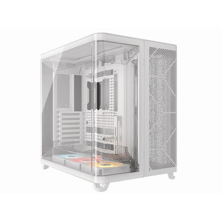 Corsair AIR 5400 RS-R ARGB Triple Chamber Mid-Tower PC Case-White with 3x RS-R 120mm reverse PWM ARGB fans Pre-installed, BTF Back Plug Motherboard Design