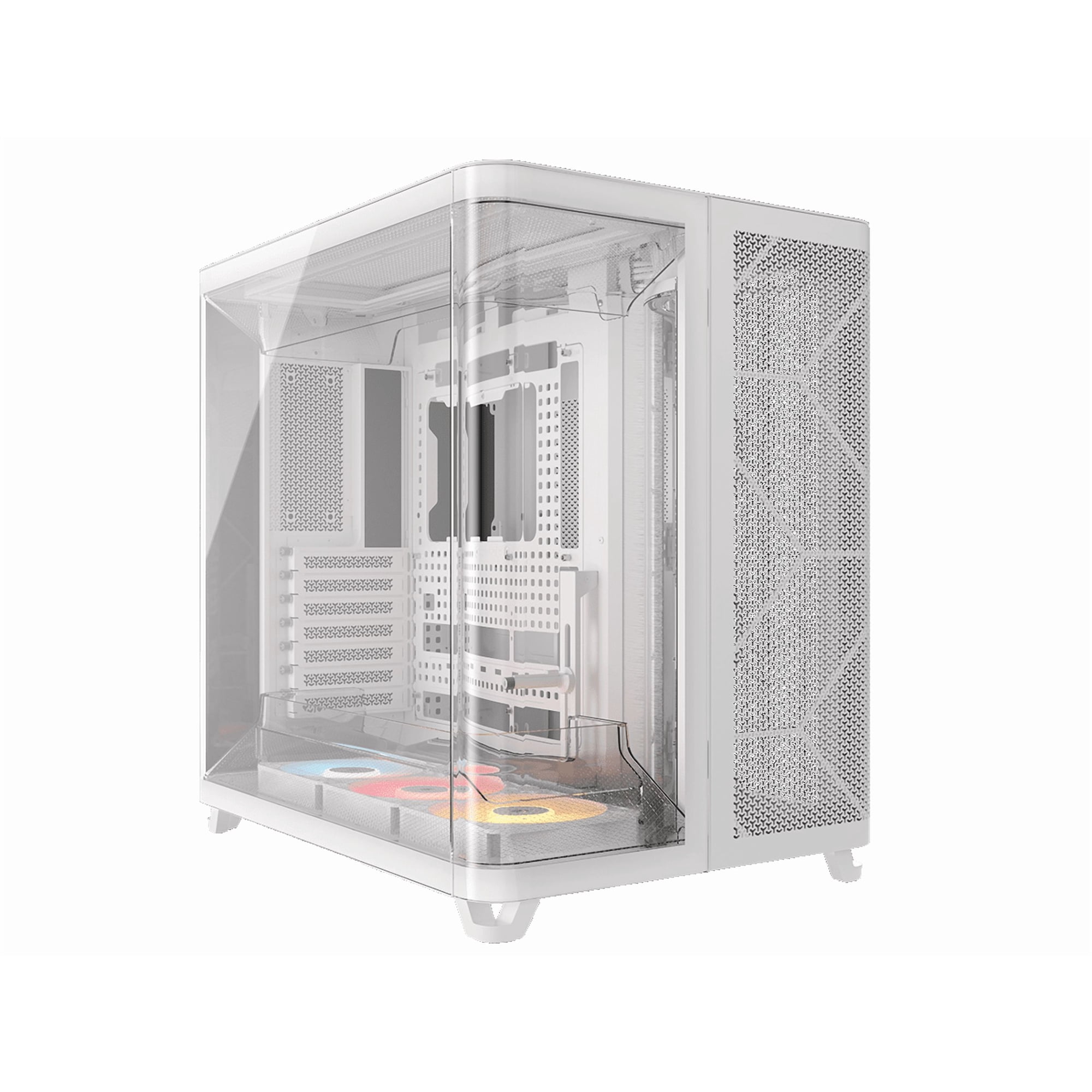 Corsair AIR 5400 RS-R ARGB Triple Chamber Mid-Tower PC Case-White with 3x RS-R 120mm reverse PWM ARGB fans Pre-installed, BTF Back Plug Motherboard Design