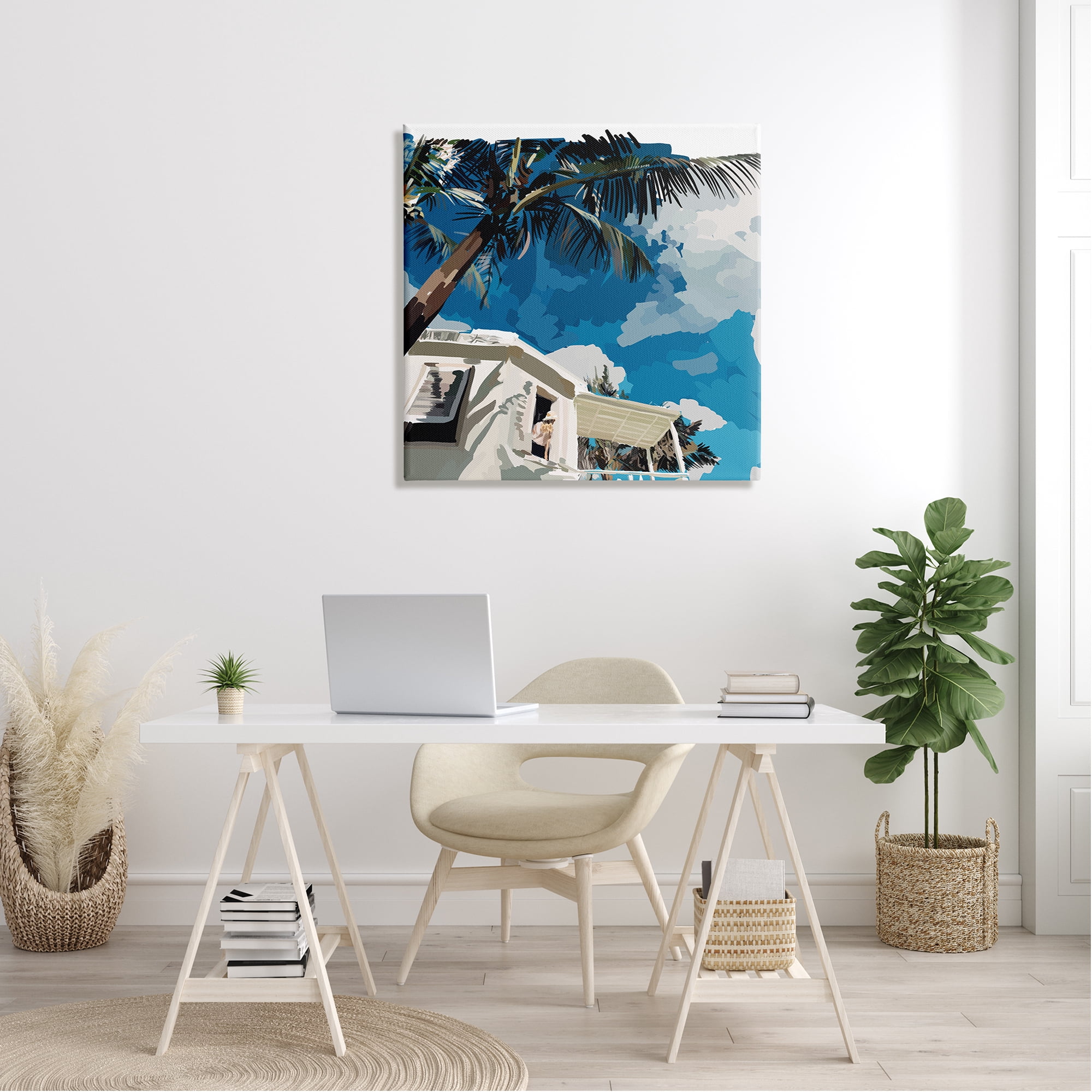 Stupell Industries Tropical Summer Cottage Girl Clear Blue Sky Graphic Art Gallery Wrapped Canvas Print Wall Art, Design by Amelia Noyes