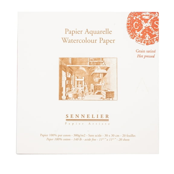 Sennelier Watercolor Block, 20 Sheet S, Hot-Pre S S, 12" x 12"