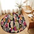 thumbnail image 3 of Mid Century Round Living Room Rugs 6 ft, Abstract Overlapping Face Silhouettes Botanical Leaf Washable Area Rug with Non-Slip Sturdy Edge Binding Round Carpet for Kitchen Office Bedroom, 3 of 9