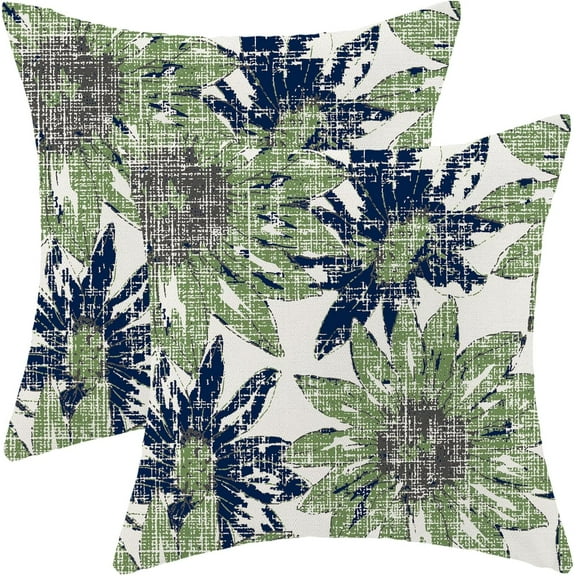 Sage Green Navy Blue Pillow Covers 18x18, Vintage Sunflower Outdoor Decorative Throw Pillows for Couch, Retro Floral Decor Cushion Cover 2 Pcs Soft Farmhouse Square Pillowcase for Bed Safa
