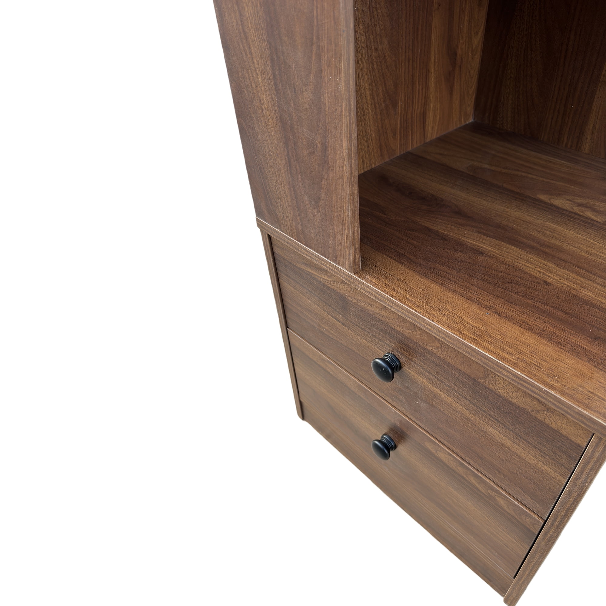 Corner Bookshelf 4-Tier L-Shaped Display Shelf with LED Lights for Home Office, Walnut