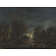 thumbnail image 2 of Aert van der Neer 24x19 Gold Ornate Framed and Double Matted Museum Art Print Titled - A Moonlit Landscape, with an Inn Beside a River, 2 of 4