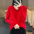 thumbnail image 4 of Womens V Neck Sweater, Fall Sweaters for Women Fashiong Loose Fit Solid Color Knitted Long Sleeve Pullover, 4 of 4
