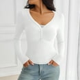 thumbnail image 4 of Women's Chic V-neck Base Layer Top, Figure-flattering Ruched Bust Design, Soft Stretchy Knit Fabric, Long Sleeve Form-fitting Silhouette, Perfect for Casual Daily Wear or Date Nights, 4 of 9