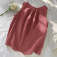 thumbnail image 2 of Brglopf Women's Cotton Linen Tank Tops Summer Casual Sleeveless Pleated Round Neck Boho Blouse Loose Fit Tees Shirts(Hot Pink,XXL), 2 of 4