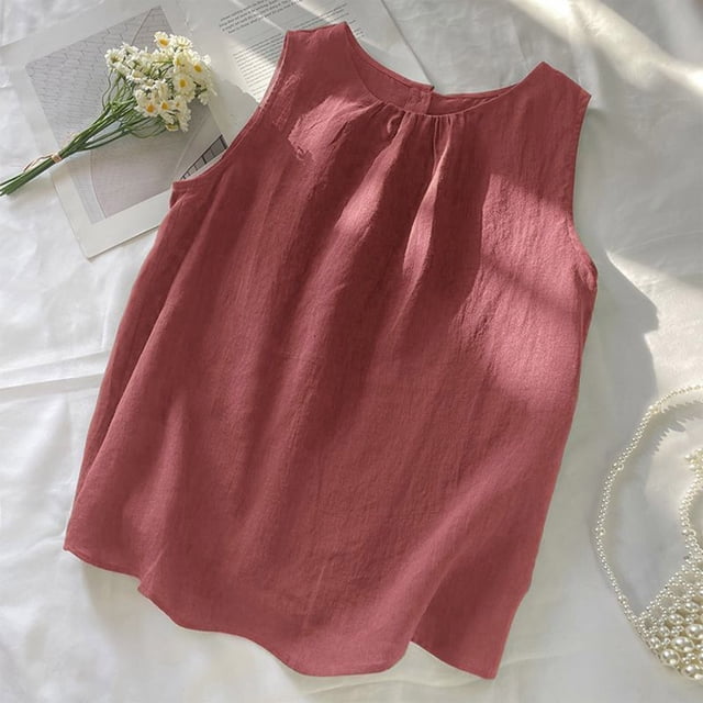 mfyjkho Camisetas Sin Mangas Para Mujer, Camisola De Verano Y Lino Para Mujer, Sin Mangas, Color Liso, Informal, Camisola Vestidos Maxi Para Mujer M(2)