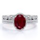thumbnail image 1 of JeenMata Anillo de Trío de Rubíes de Color Rojo Sangre de 2 Quilates de Estilo Art Déco de Talla Ovalada Creados en Laboratorio Engastados en Oro Blanco de 18 K sobre Plata, 1 of 6