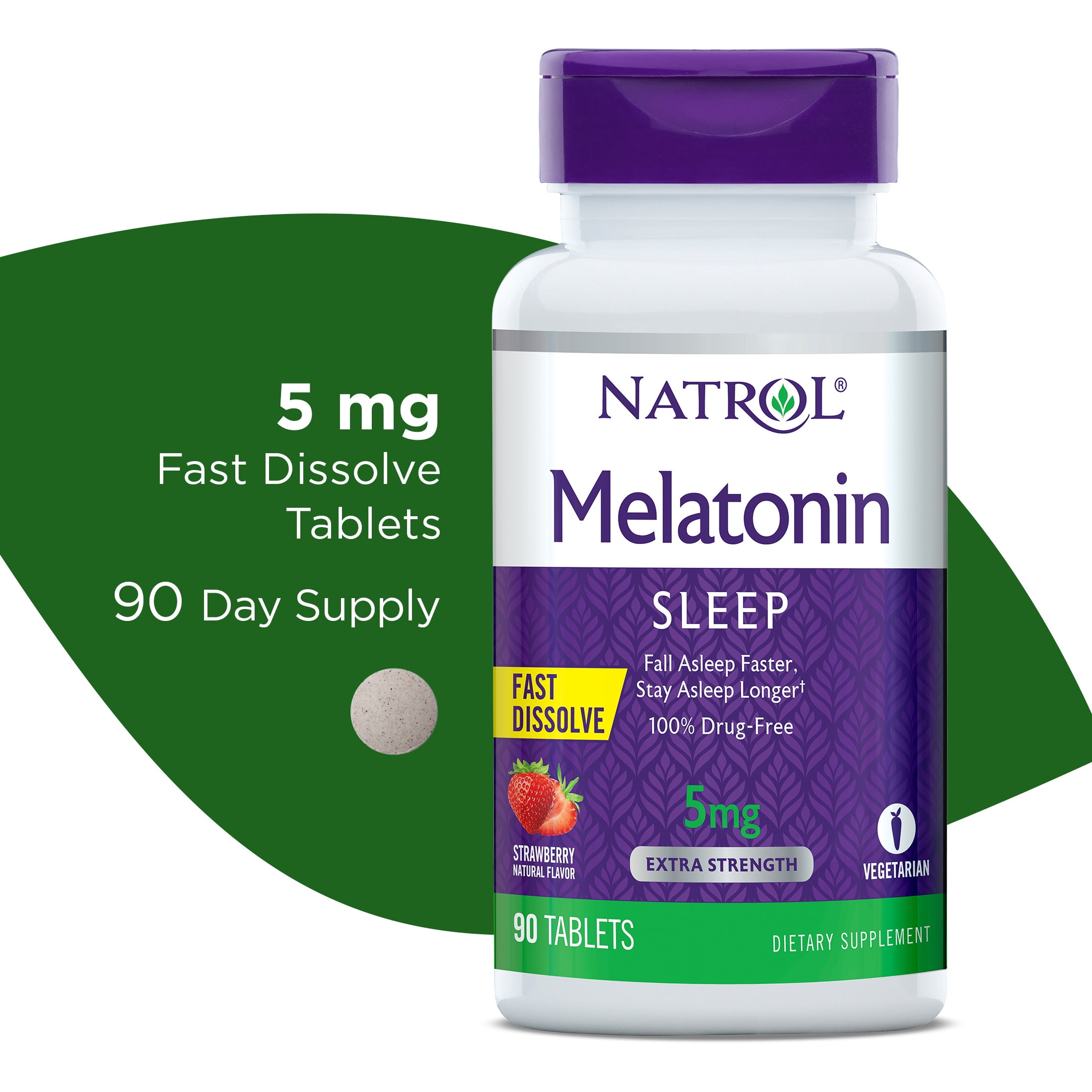 Natrol Melatonin Fast Tablets, Sleep Aid Supplement, Strawberry, 5mg, 90 Count