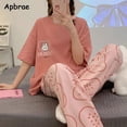 thumbnail image 4 of Pijama de algodón de dibujos animados para mujer, ropa de dormir de manga corta, pantalones largos, moda coreana, ropa de casa con estampado de conejo, verano, nuevo, 4 of 4