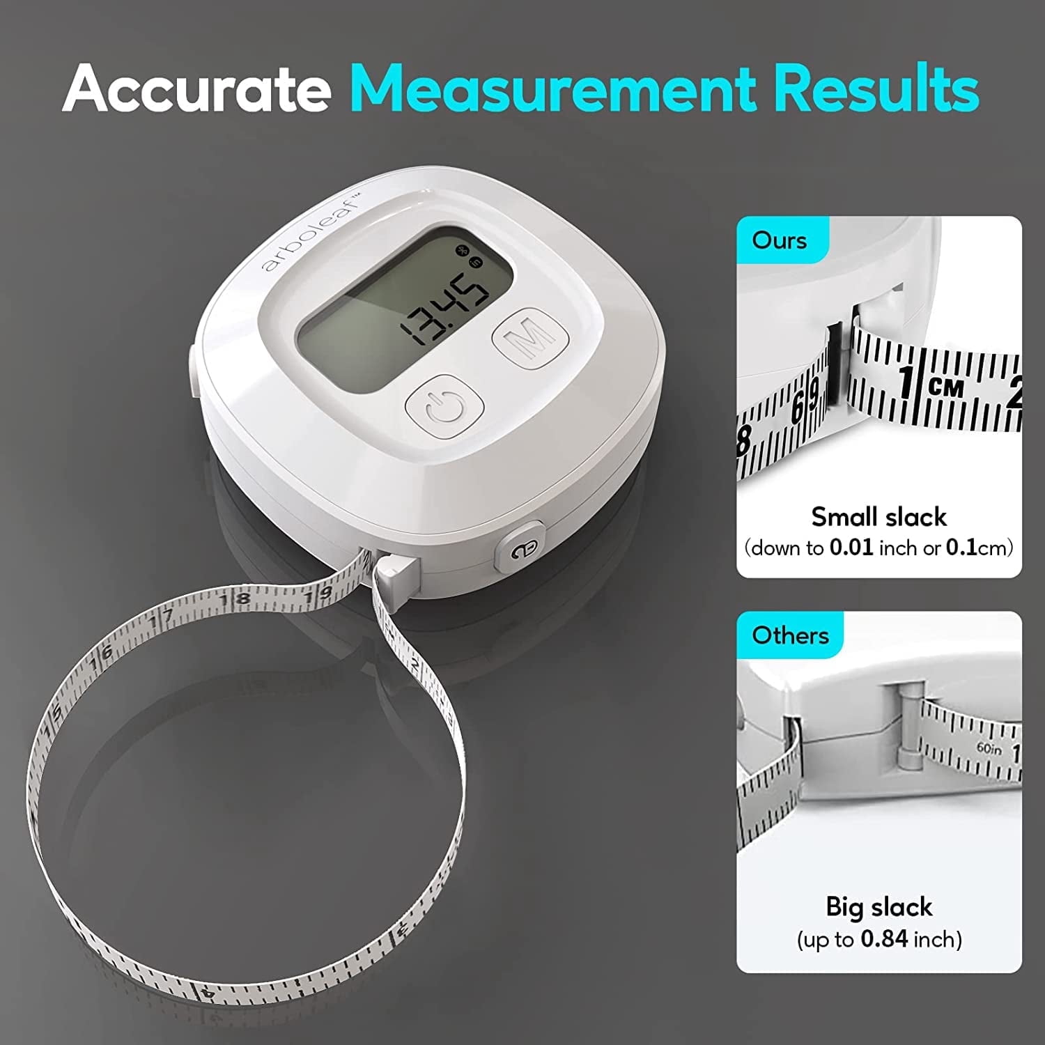 Arboleaf Smart Body Measuring Tape - Digital Fitness Tracker, Easy To Read - 60 In, White