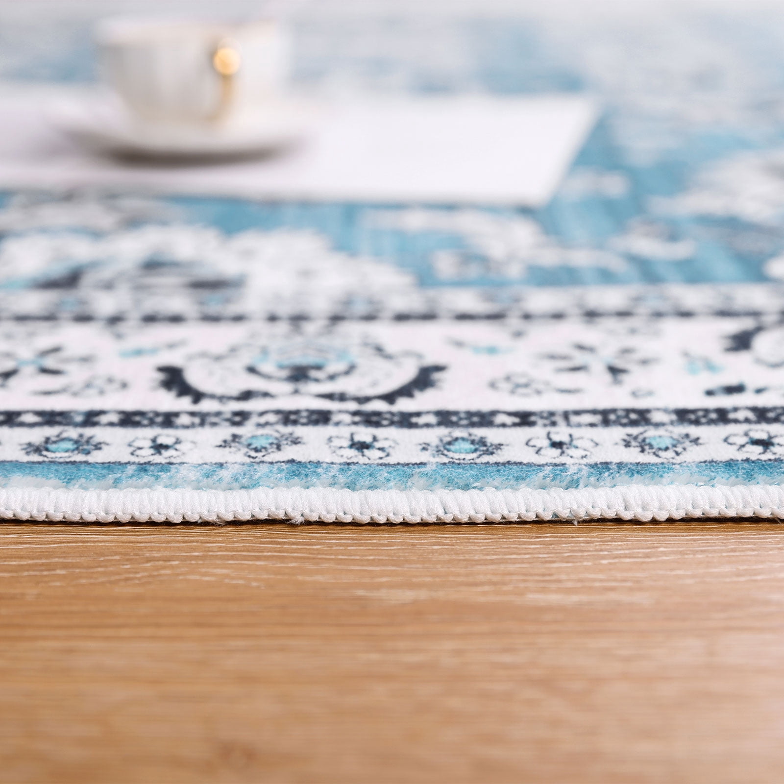 LOKHOM 5'x 8' Bohemian Area Rugs for Living Room, Non-Slip Backing Machine Washable Carpet, Blue