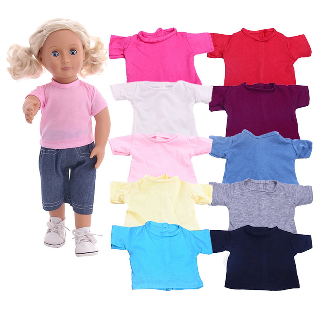 Doll T Shirts Casual 10PCS Simple Solid Color Toy Doll Shirts 18in Doll Clothes