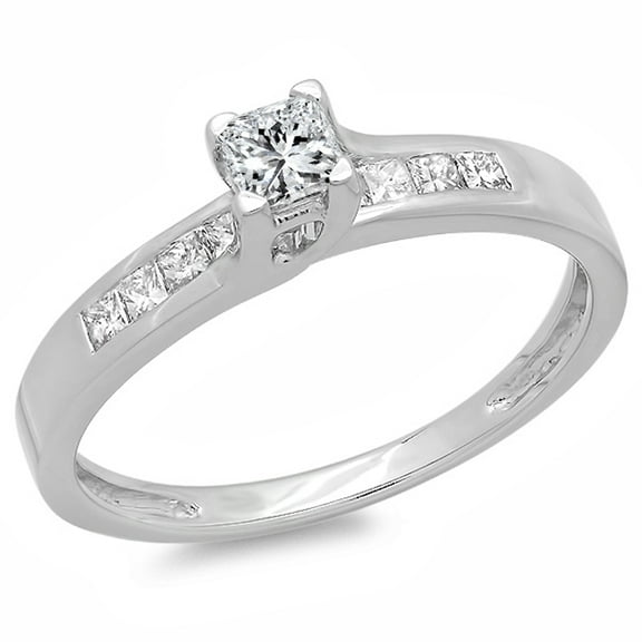 Dazzlingrock Collection 0.50 Carat (ctw) 14K Princess Cut Diamond Ladies Solitaire With Accents Bridal Engagement Ring 1/2 CT, White Gold, Size 8
